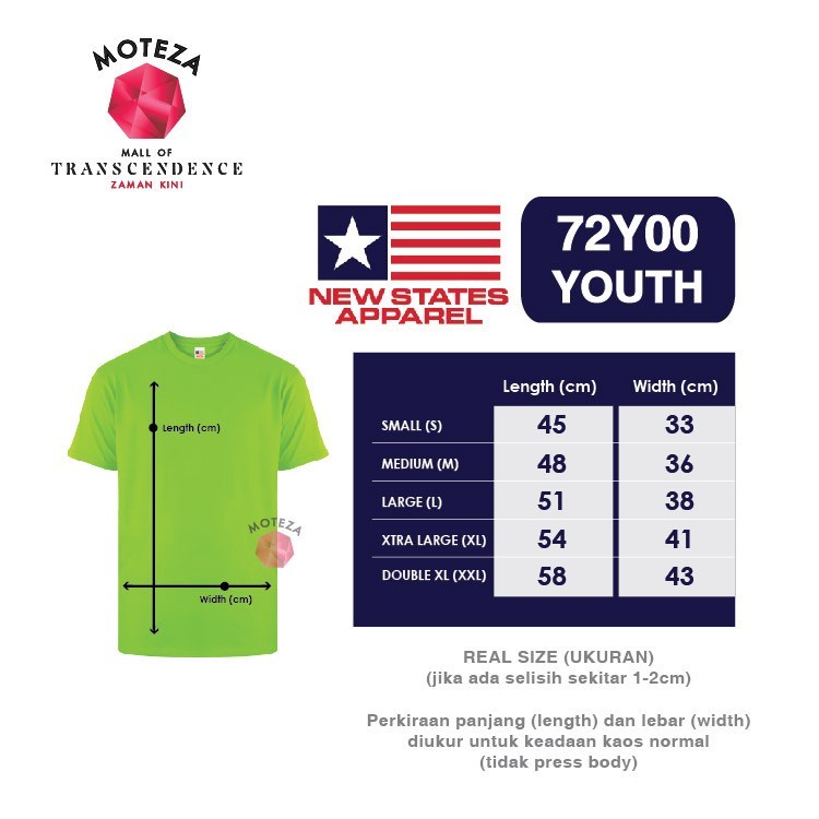 Kaos Polos Anak NSA ( New States Apparel ) 72Y00 Youth- XS S M L XL