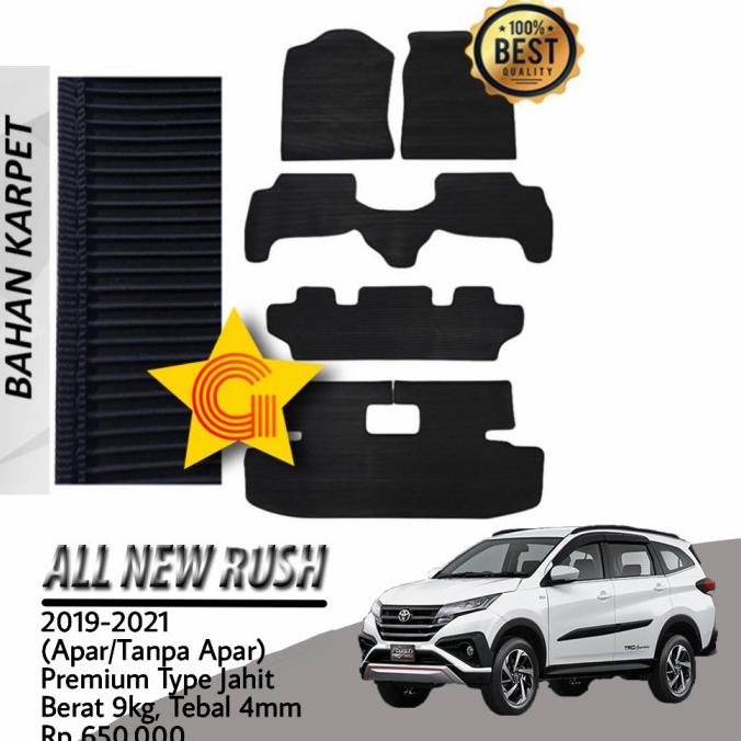 Karpet Lantai Mobil Rush / Terios 2019/2021 Premium Tipe Jahit Hitam