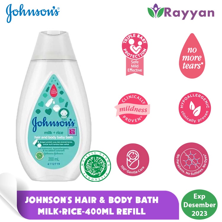 Johnson's Hair &amp; Body Wash Milk &amp; Rice 200 Ml Harum Wangi | Sabun Cair Johnson's | Sabun Mandi Bayi|Perlengkapan bayi|kebutuhan Bayi
