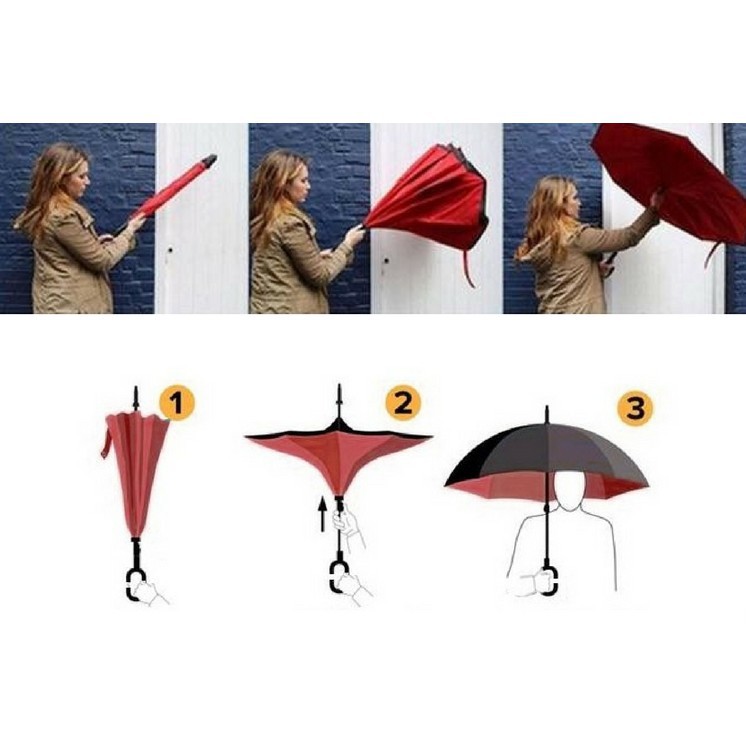 Payung Terbalik Kazbrella / Payung Unik Kazbrella / Payung Terbalik Gagang C Motif Bunga Yang Keren