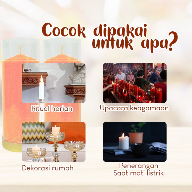 Lilin Lotus Orange Serbaguna Pilar 1/2 Kati Sepasang