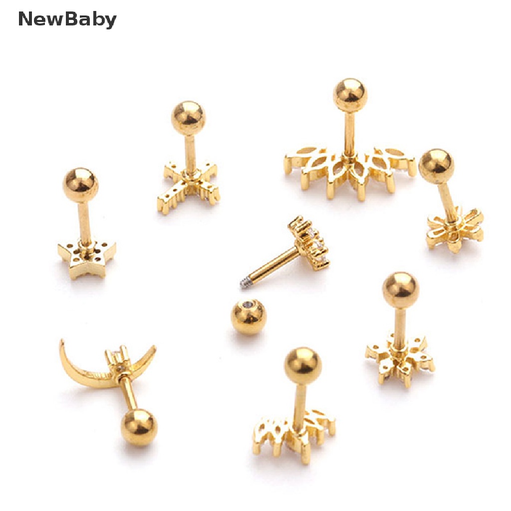 Anting Tindik Tulang Rawan Telinga Desain Barbell Hias Kristal Untuk Bayi