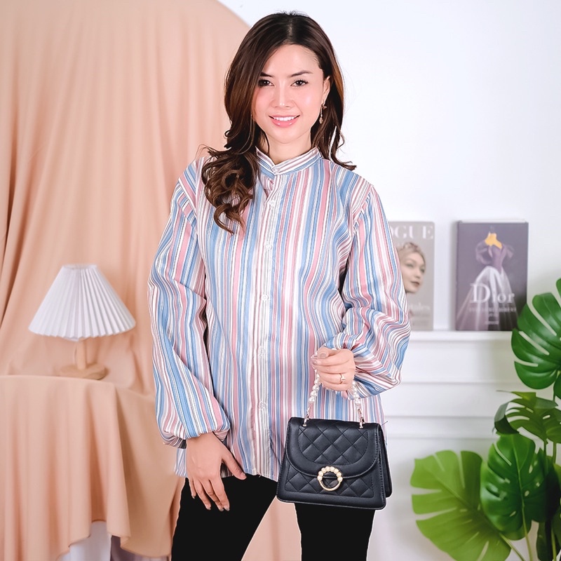 BEFAST - ZSO OOTD Kemeja NAFIYA / Sallo Blouse Stripe / Pakaian Kemeja Garis- Garis / Atasan Kemeja Lengan Panjang / Fashion Kekinian Remaja ABG / Kemeja Casual Wanita / Kem Bisa Di Jadikan Outer / Terlaris