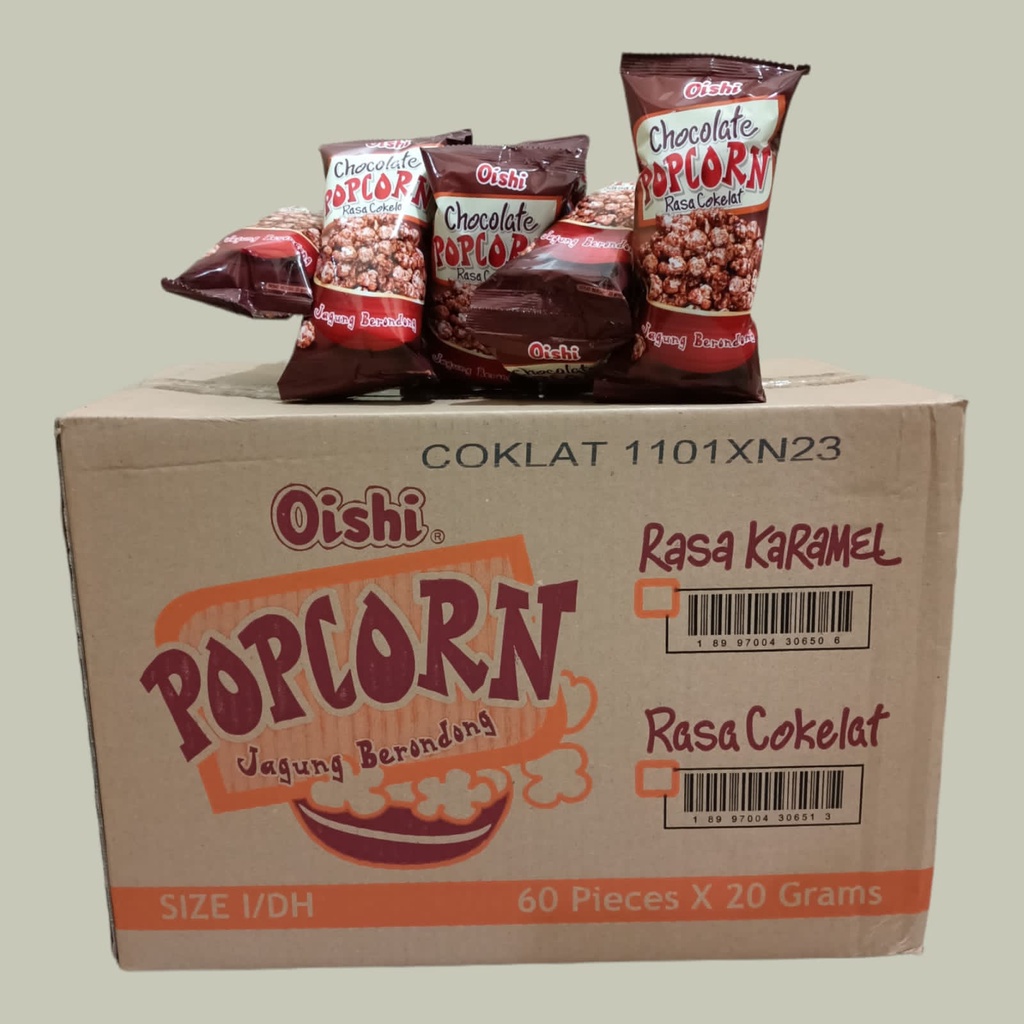 

Oishi Popcorn Coklat Jagung Snack 20gr [60 pcs/Karton]