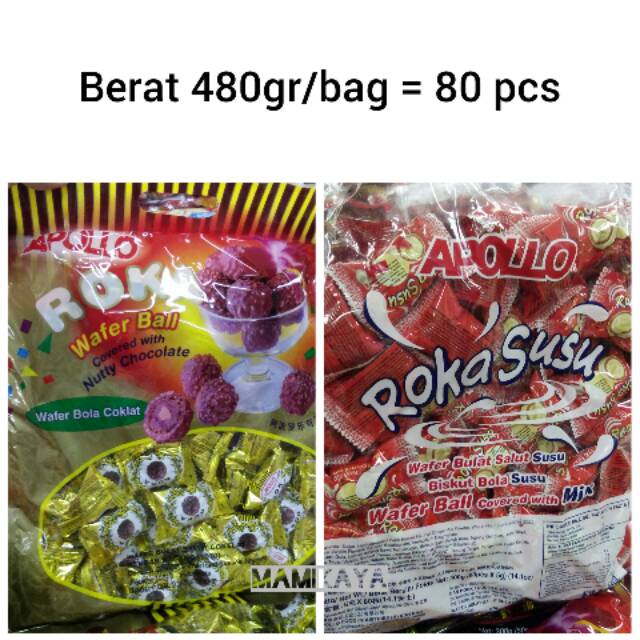 

Apollo Roka Wafer Ball 480gr/bag (80pcs). Malaysia-Halal