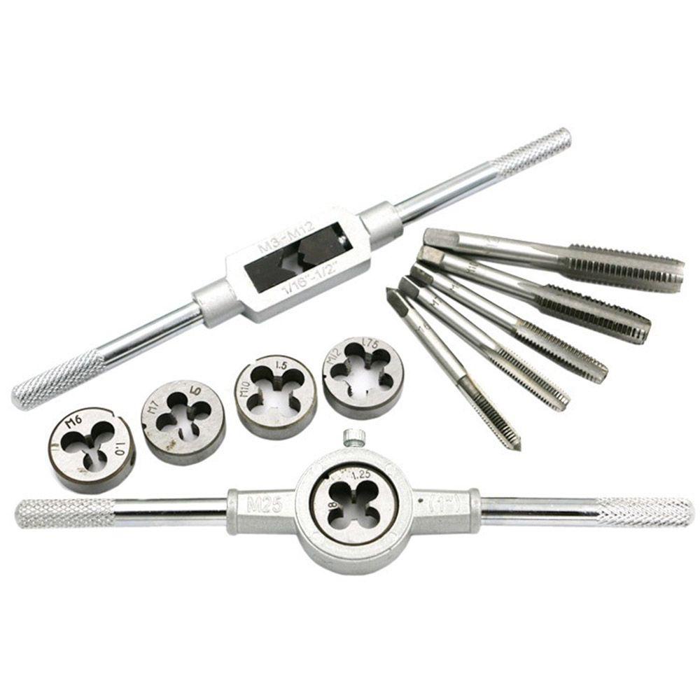 Solighter 12pcs Tap Dies Set Adjustable Tap Wrench Die Stock Screw Taps Bearing Steel Hand Thread Plug Taps