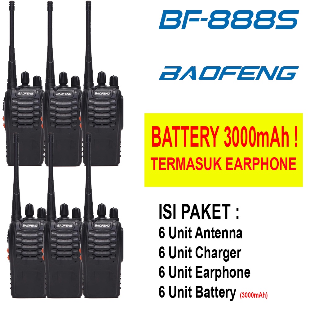 Baofeng BF888s bf888s 888s 6pcs handy talky walkie talkie perangkat outdoor radio komunikasi dengan senter UHF 400-470MHz 3000mAh + Earset [Earphone]