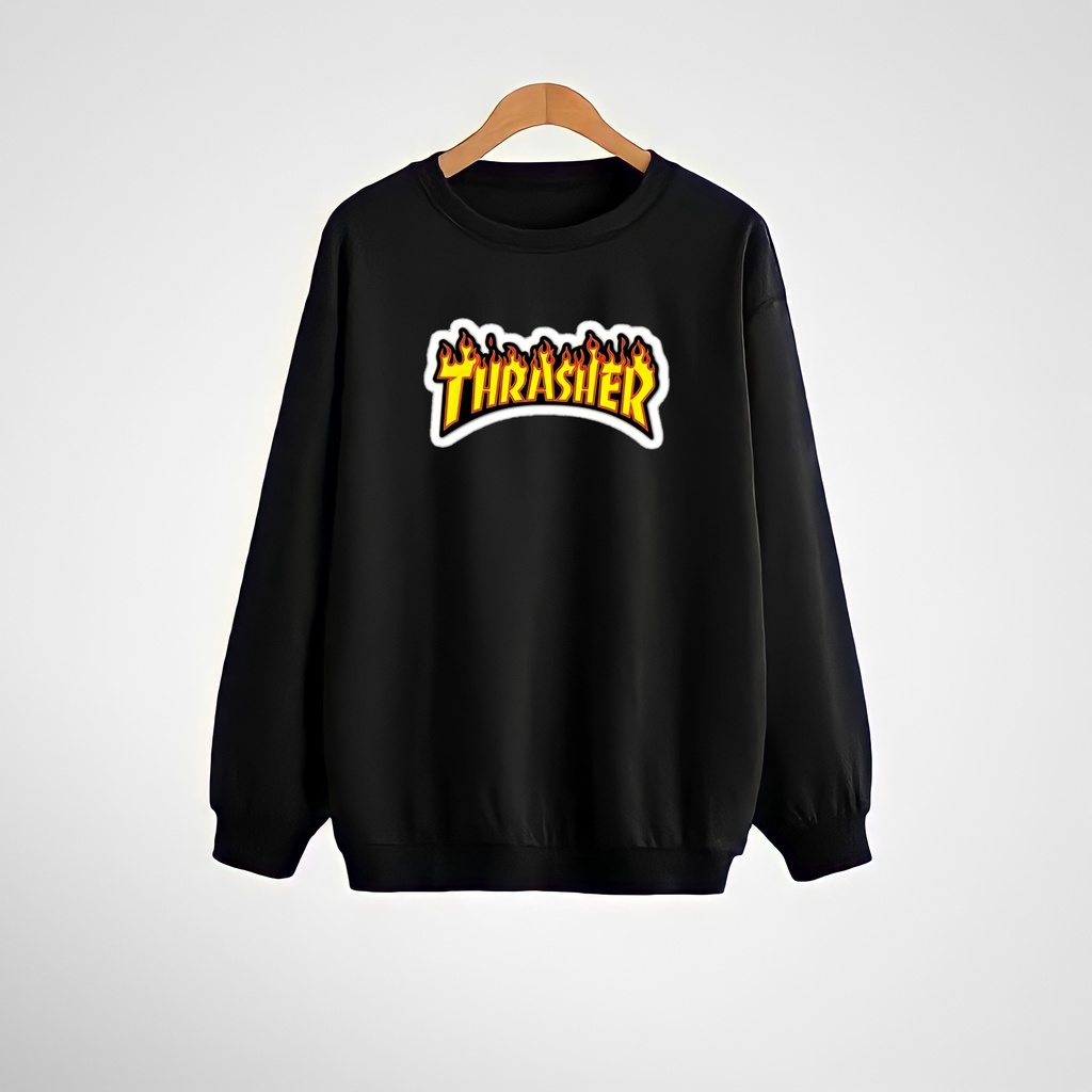 Sweater Crewneck Pria Wanita Thrasher Katun Fleece