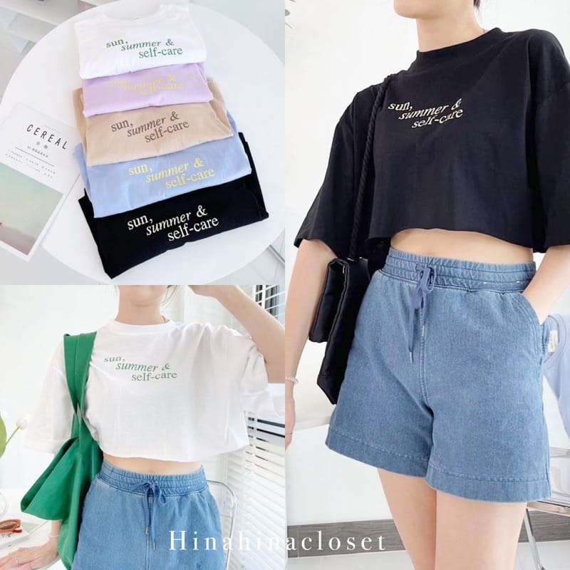 Kaos Wanita Oversize Crop Sun Summer