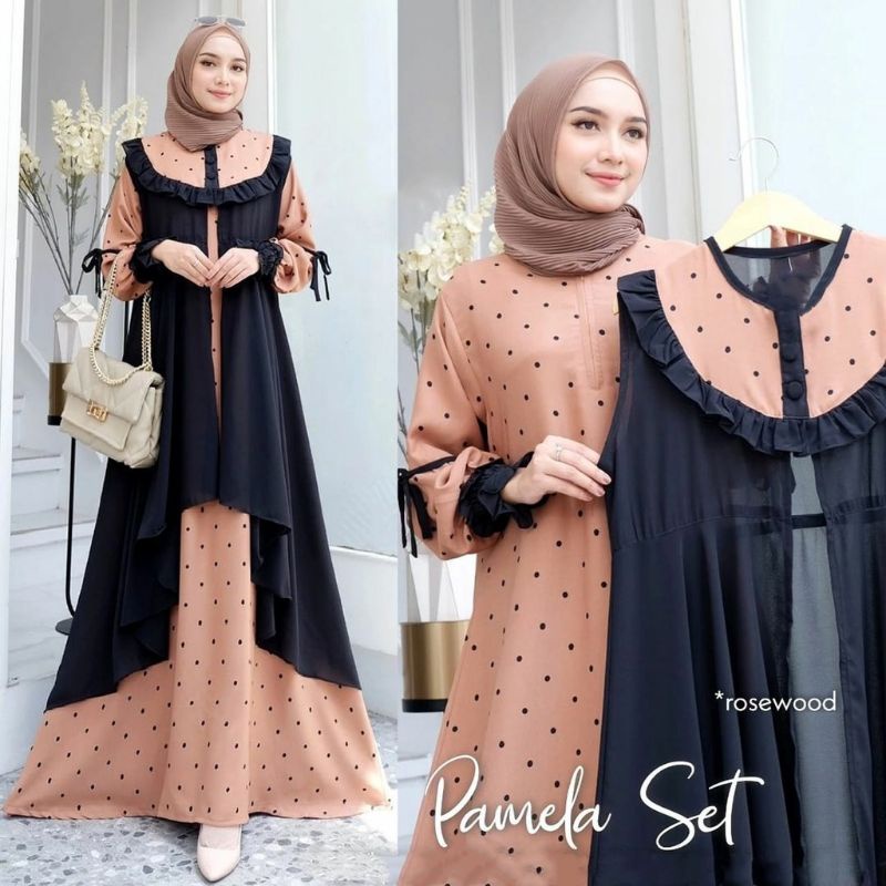 Pamela set 2in1 dress maxi fashion muslim remaja wanita