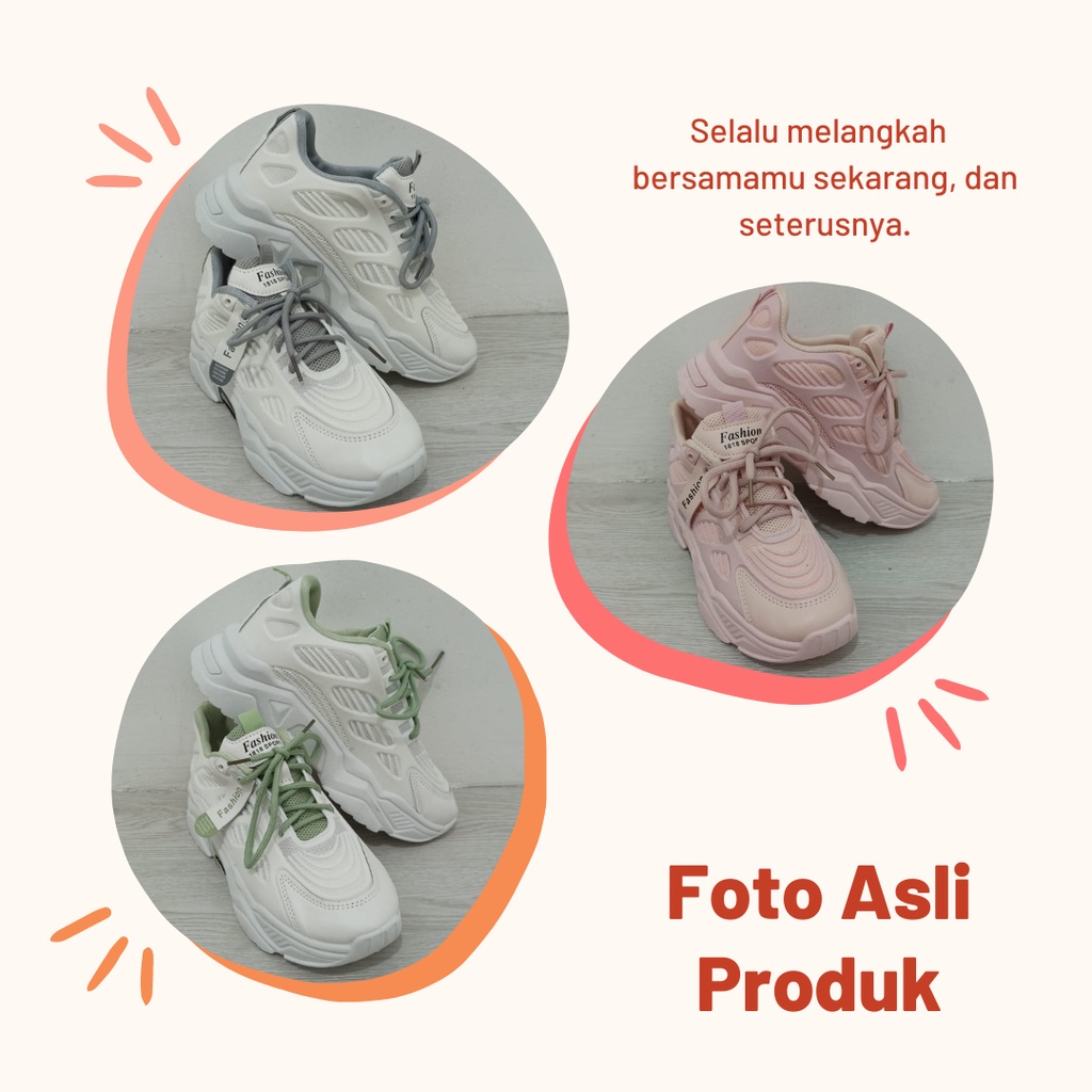 Sepatu Sneakers Wanita Casual Import Fashion Sport Shoes Original Pink Abu Hijau Onlinemall 202-4