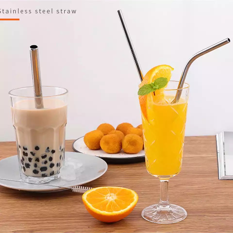 XOQ - Sedotan Stainless Steel Sedotan Besi Lurus Bengkok / Reusable Stainless Straw / Sedotan Stainless Steel