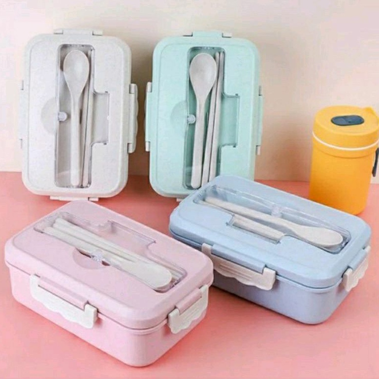 Kotak Tempat Makan Lunch Box Tempat Makan Bekal Set Sendok Garpu