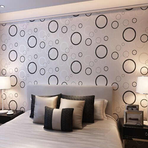 Wallpaper Dinding Kamar Tidur - Wallpaper Ruang Tamu - Wallpaper POLKADOT HITAM - Wallpaper Stiker Dinding Elegant - Wallpaper Murah 10M