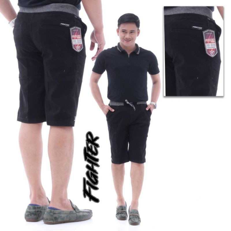 [BIG SIZE] Celana Chino fighter Pendek Pria pinggang karet rip bahan bos diamon krem coklat grey cream