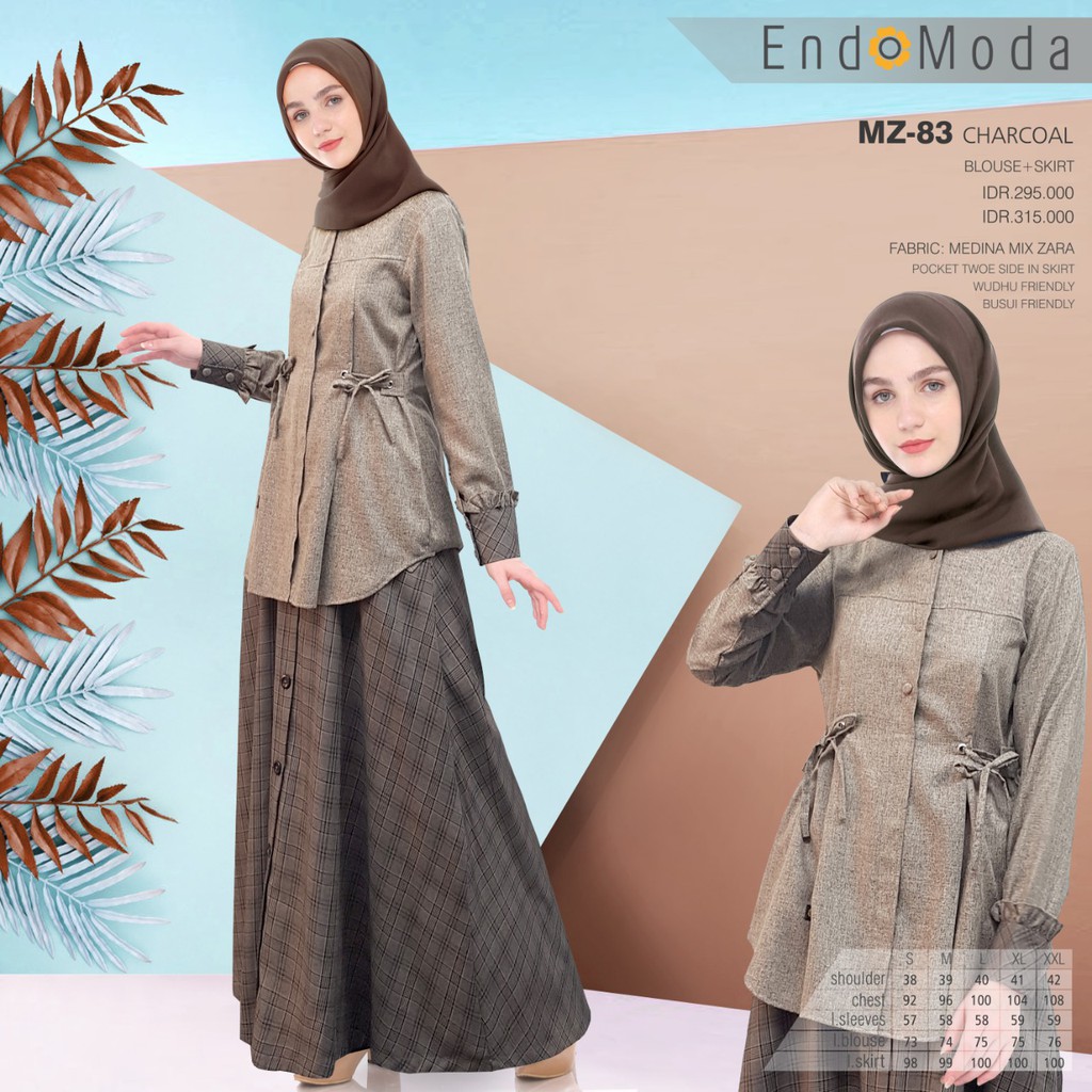 ENDOMODA ORIGINAL MZ 83 ENDOMODA MZ 83 CHARCOAL MAROON MOCCA TERACOTTA BLOUSE SET SKIRT DEWASA 2020