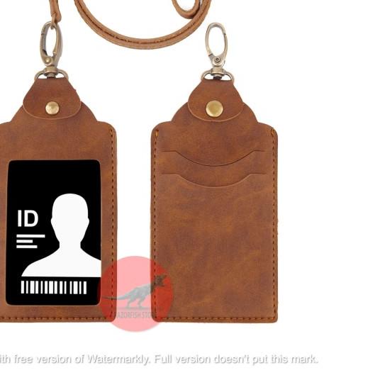 

ID Card Kalung Holder Name Tag Souvenir ID Card Kulit PU QUICK COKLAT