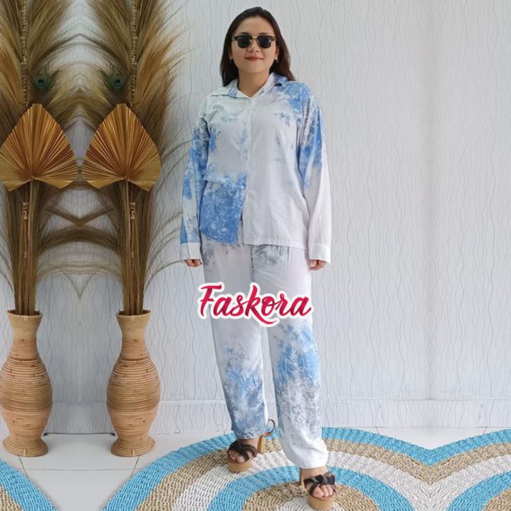 Set Kemeja Tie dye Wanita Lengan Panjang STN13 / Kemeja Tie dye Wanita Lengan Panjang Jumbo