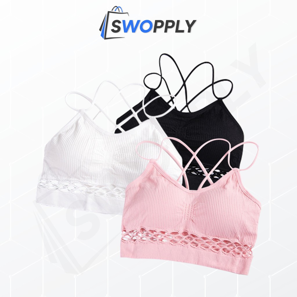 Swopply BRA316 Sport Bra Jaring Bra Olahraga Yoga Tanpa Kawat Bralette Fitness Senam