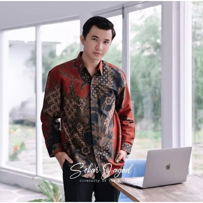 Baju Batik Pria Lengan Panjang Kemeja Batik Kantor jumbo M L XL XXL 3L 4L 5L 6L 7L 8L 9L 10L Atasan Batik Seragam