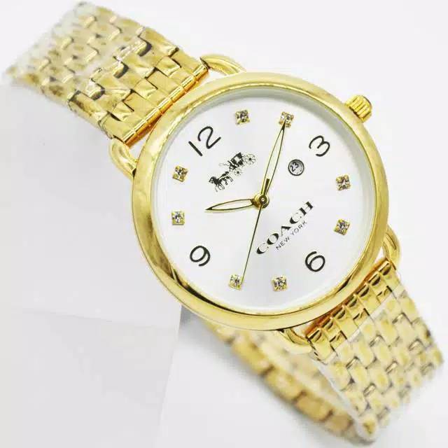 JAM TANGAN WANITA COACH FASHION TANGGAL AKTIF TALI RANTAI STEEL