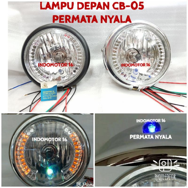LAMPU DEPAN REFLEKTOR CB GL JUTE RETRO + SEN SEIN LED CB 05 PERMATA CROOM KACA PUTIH not w175 xsr155