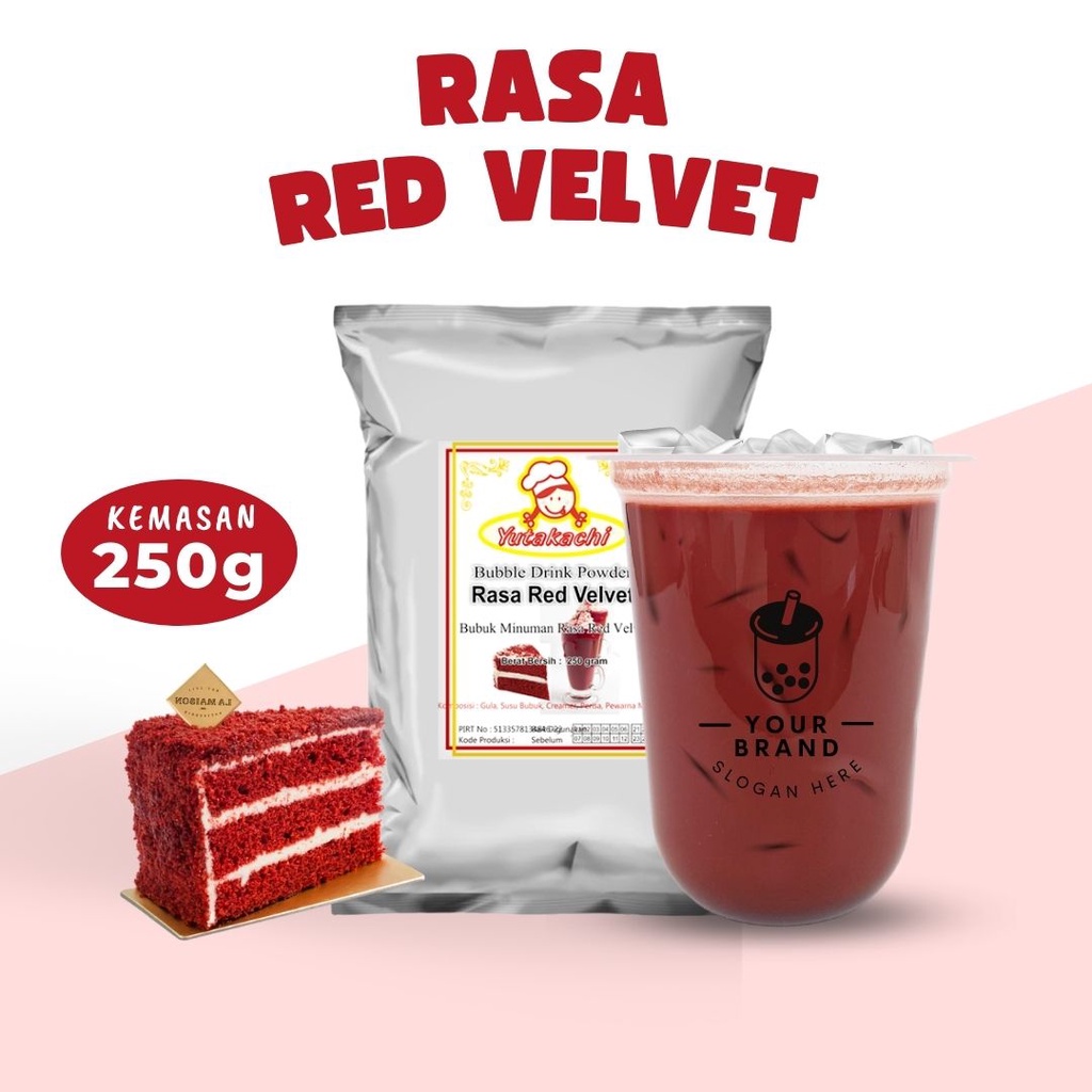 Bubuk Minuman Red Velvet 250 gram EkoChan / Serbuk Minuman Instan Red Velvet 250g Aneka Rasa / Powder Drink Redvelvet Milkshake / Pusat bumbu