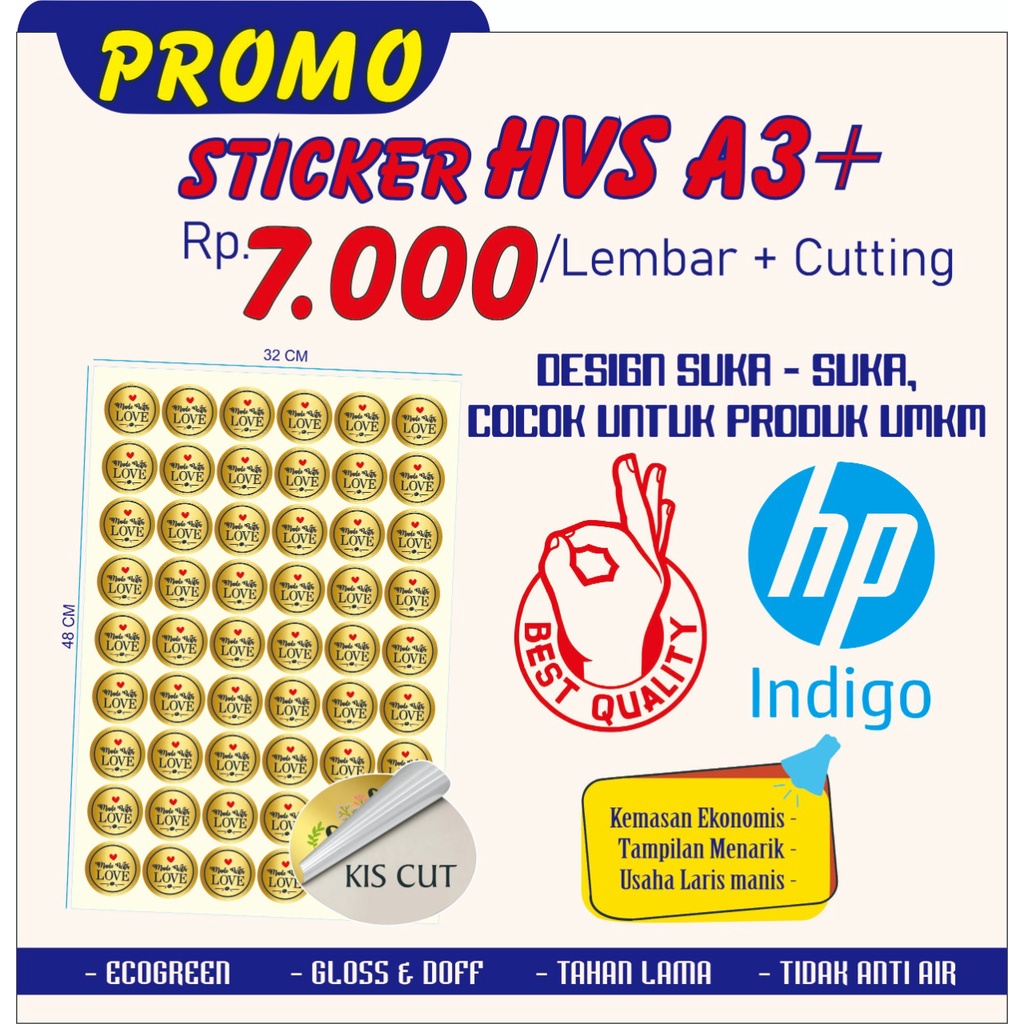 

Cetak Stiker Label HVS | Sticker HVS A3+ & Kiss Cut