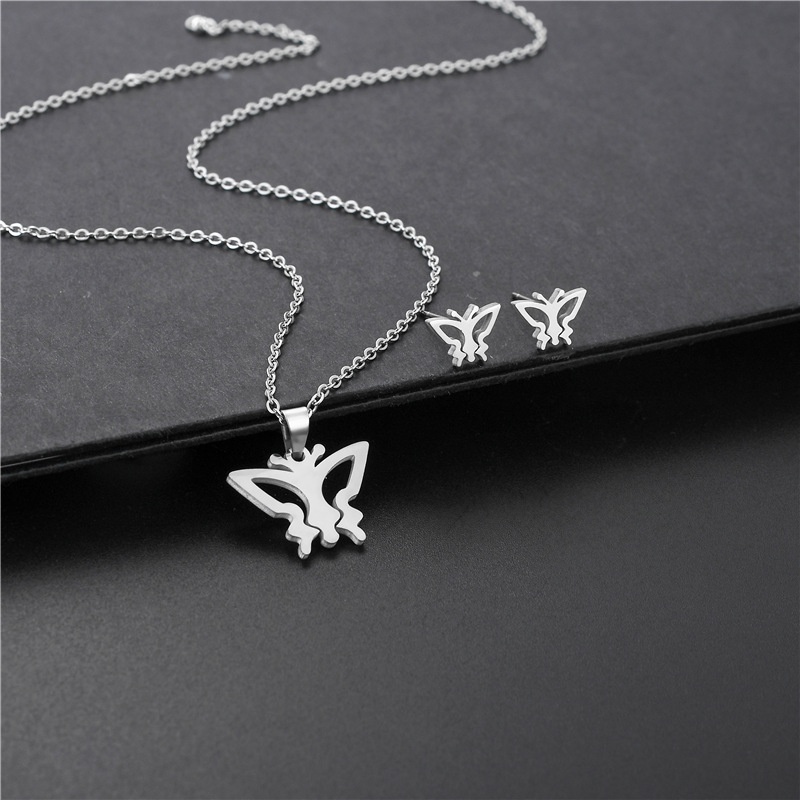 Singapura l butterfly liontin kalung dan anting-anting dalam wanita stainless steel niche design onl