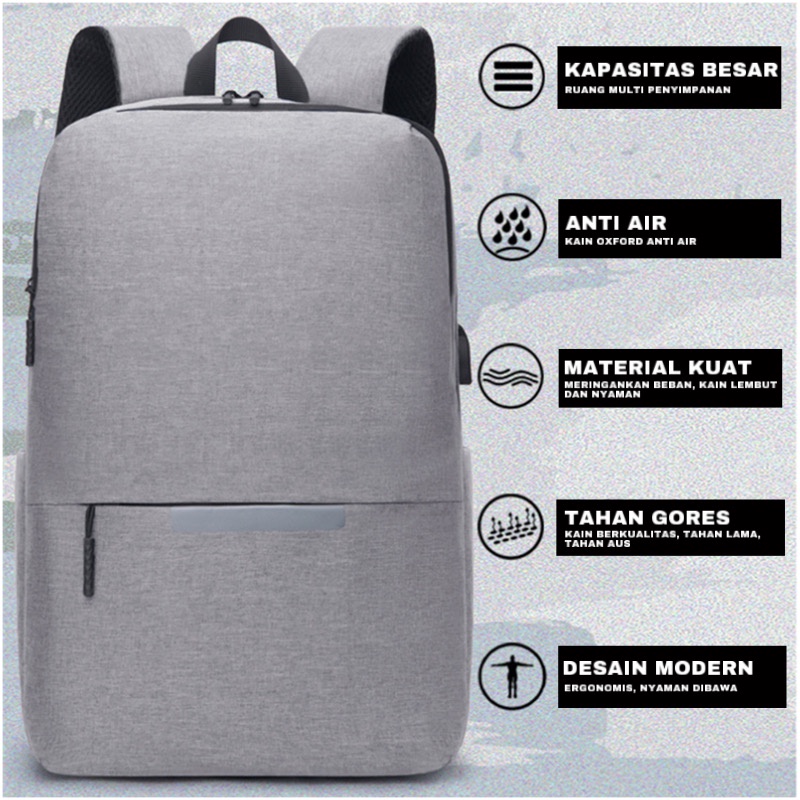 Mainland Tas Ransel Pria Fashion Backpack Waterproof Tas Punggung Kekinian Tas Sekolah Kerja Kuliah Tas Cowok TR208