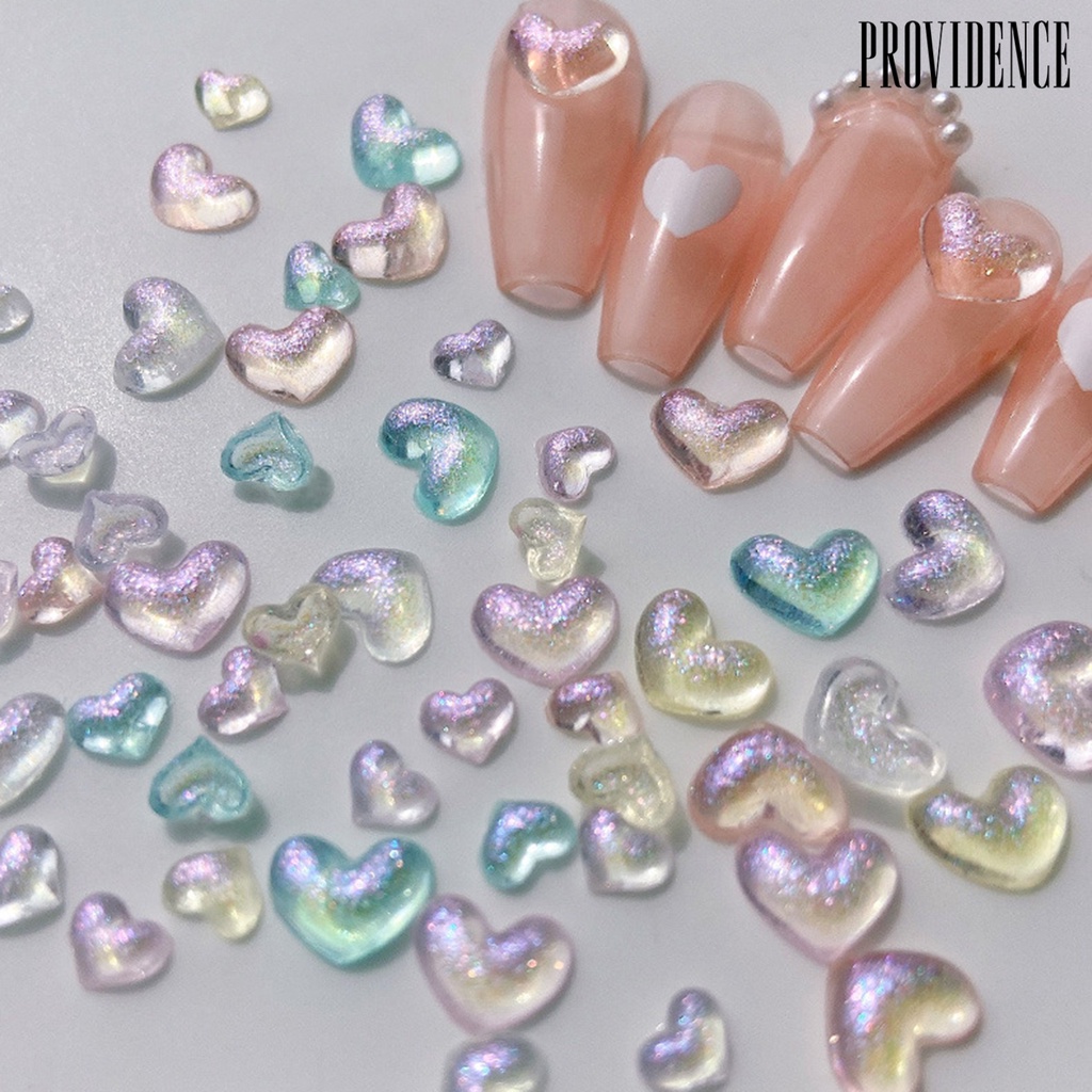 Providence 50Pcs / Pak Hiasan Kuku Bentuk Hati / Pita / Beruang Bahan Resin Untuk Aksesoris Nail Art Charms