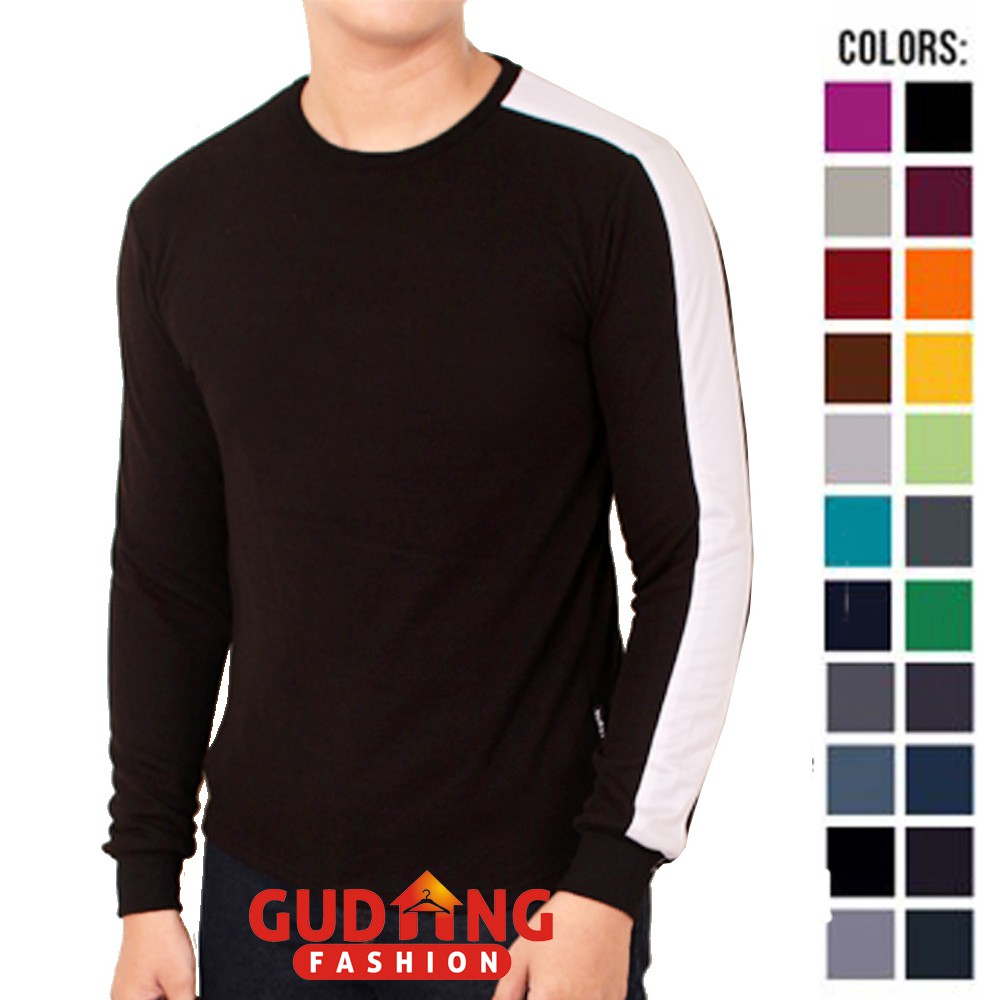 Kaos Pria Double Strip Casual Panjang - Banyak Pilihan Warna PAN (COMB)