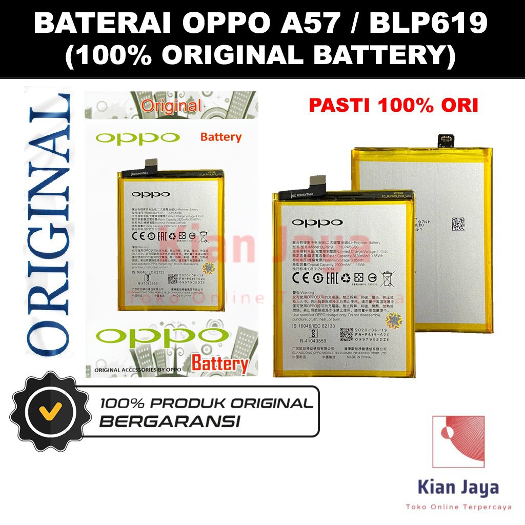 Baterai Original Oppoo A57 / BLP619 Batre Batrai Battery Hp 100% Ori