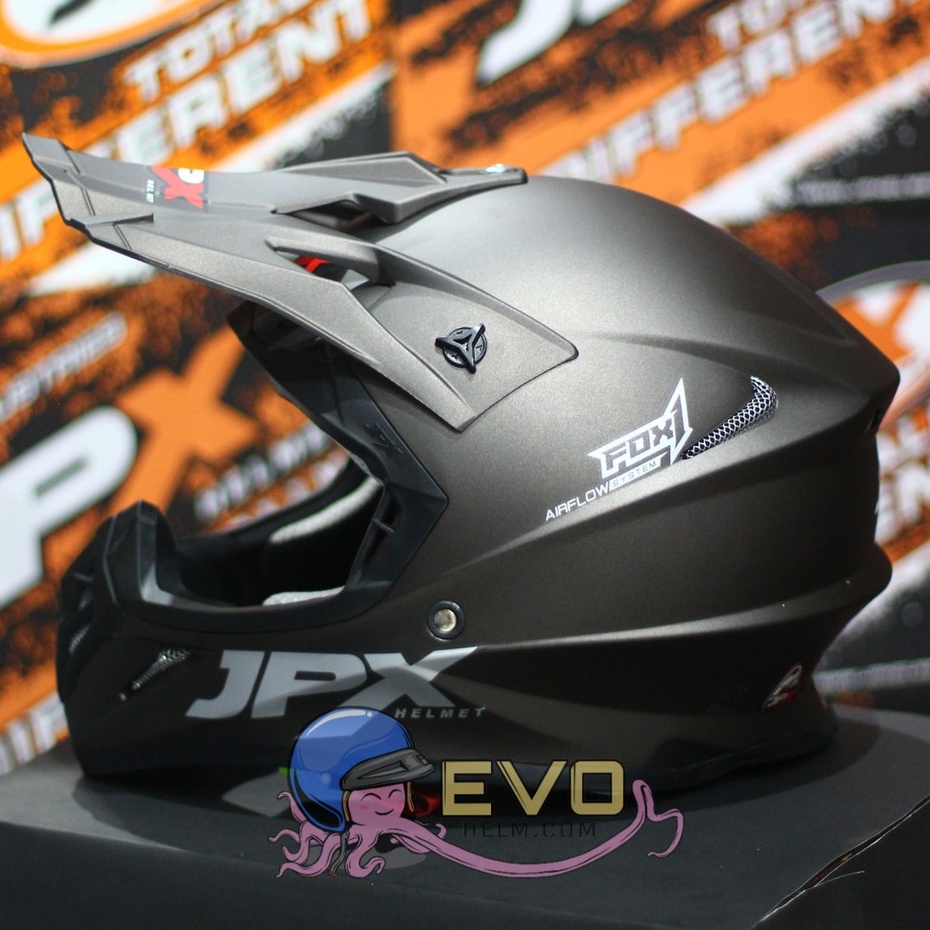 HELM JPX CROSS_SOLID -  GUNMETAL  DOFF/SILVER + GOOGLE SNAIL (ONGKIR 2 KG) HELM JPX TERBARU