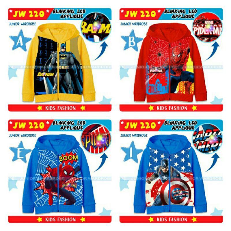 JW220 JACKET ANAK BOY LED, KARAKTER UKURAN 1TH-13TH