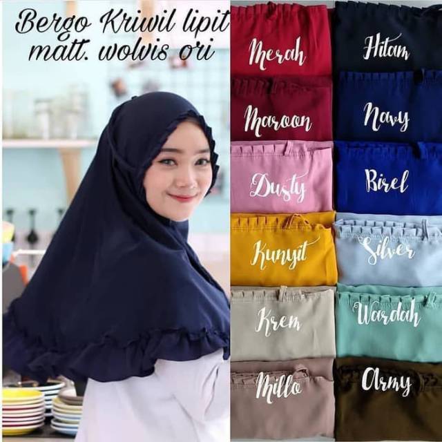 Jilbab Bergo Kriwil Lipit Tali Khimar KCB Remple Hijab Instan Wolfis