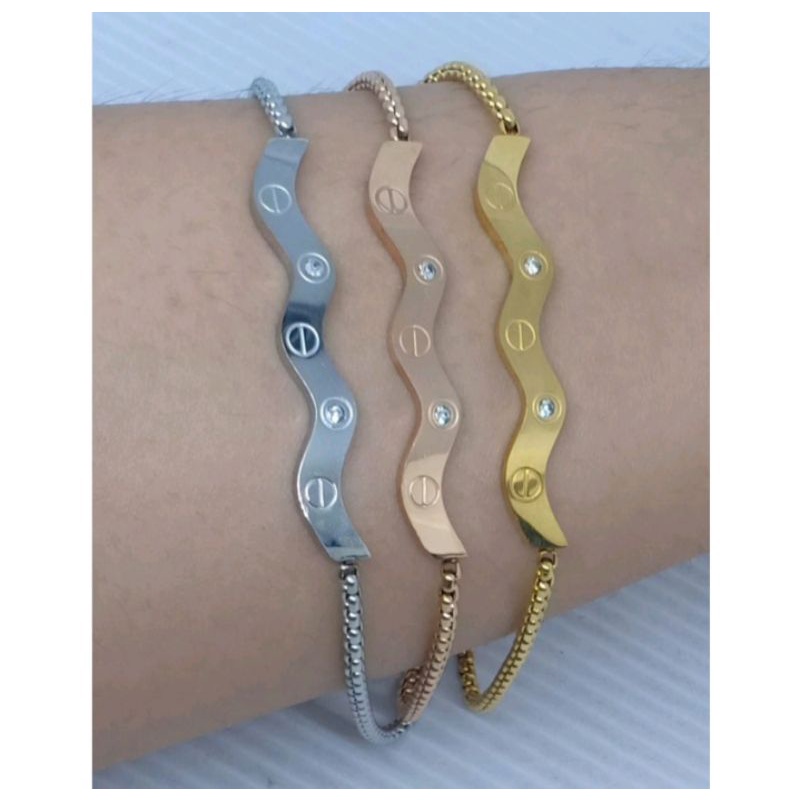 Gelang Serut Model Gelombang Titanium Anti Karat