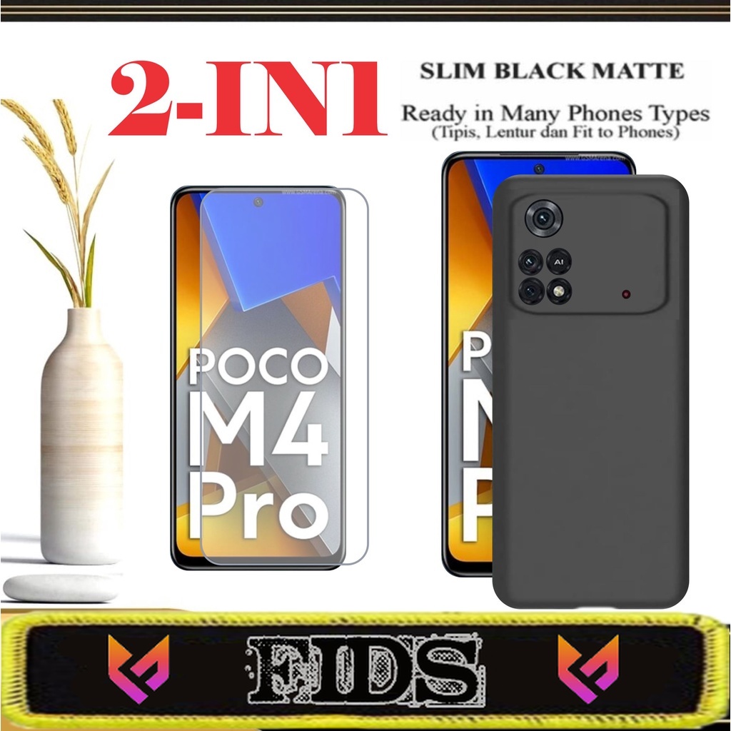 NEW Paket 2 IN 1 Case XIAOMI POCO M4 PRO 4G SoftCase Premium Slim Matte Free Anti Gores Layar Protector Screen Guard Handphone