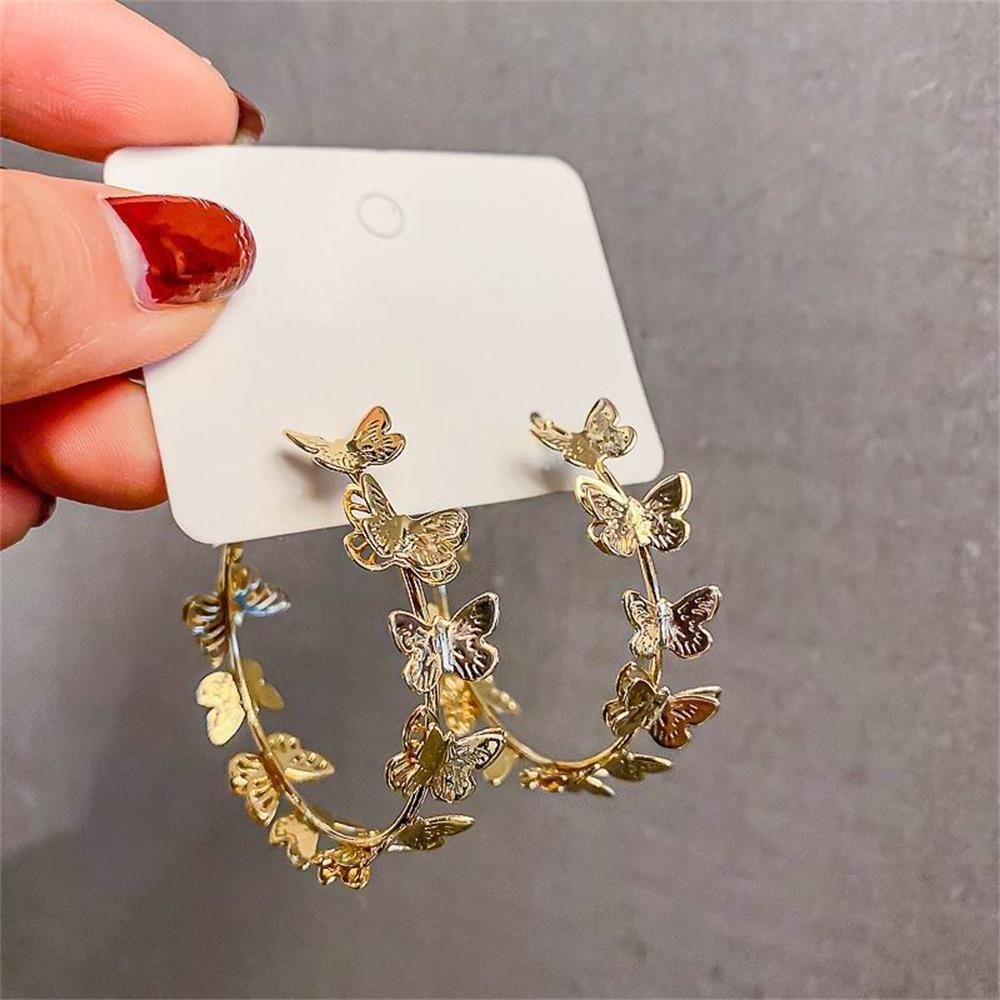 Preva Anting Hoop Bulat Dainty Lapis Emas 18k Untuk Wanita Gadis Butterfly