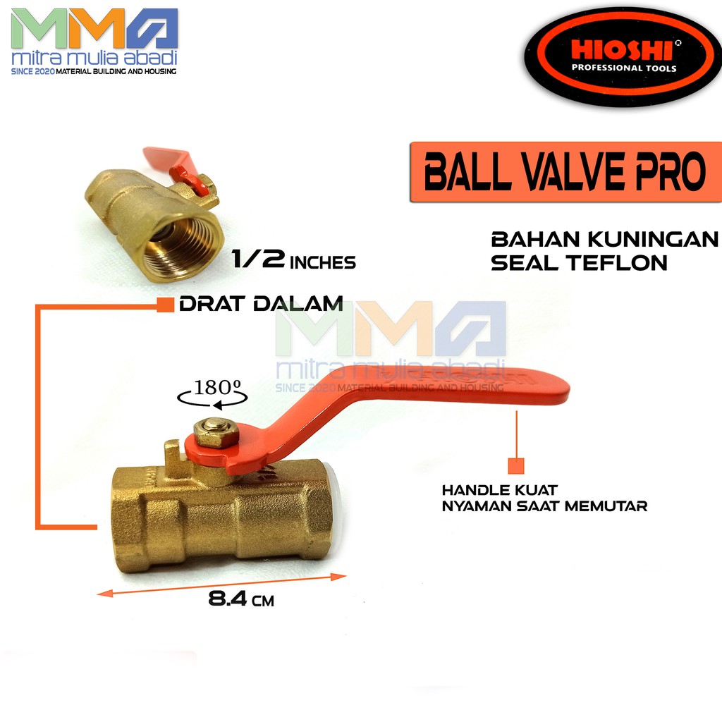 Stop Kran Kuningan 1/2&quot; HIOSHI l Ball Valve Keran 1/2 Inci Inch