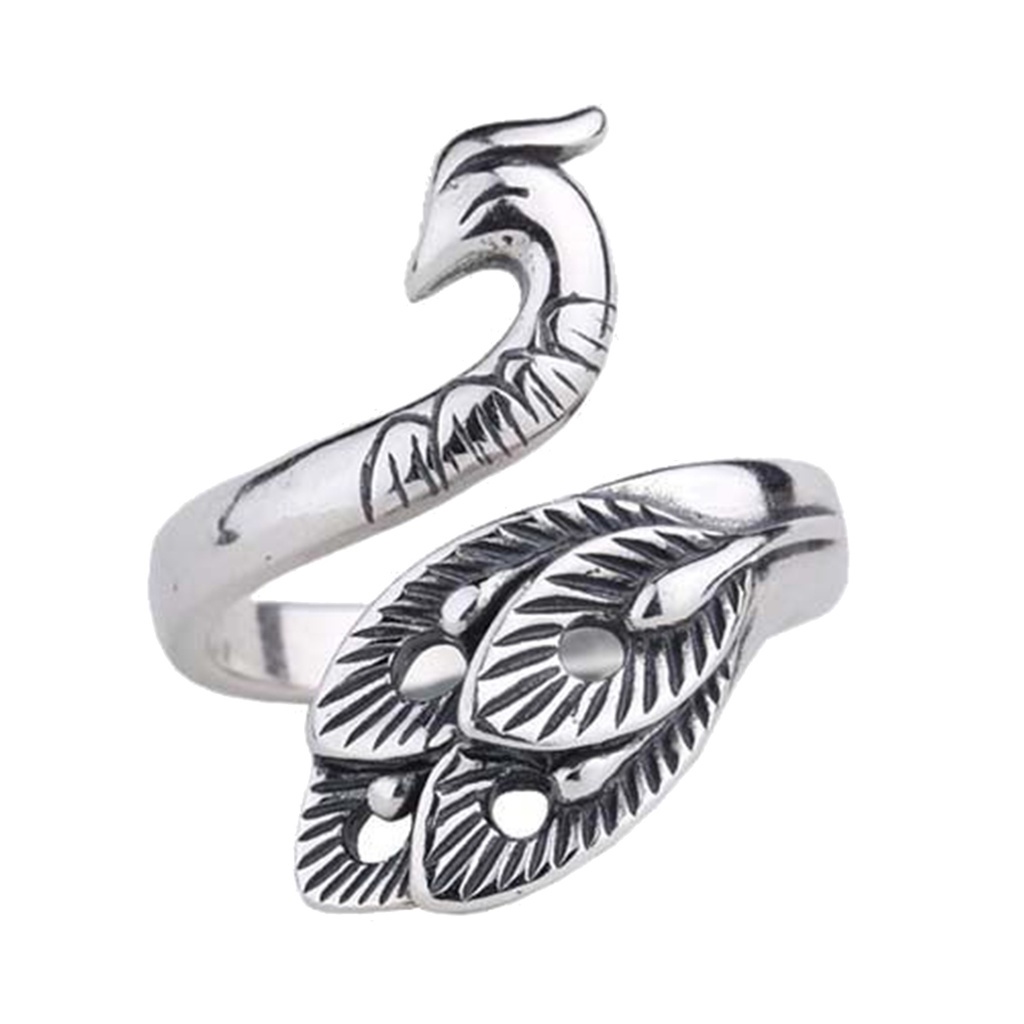 Huluboy Cincin Terbuka Adjustable Model Burung Phoenix Gaya Retro Untuk Unisex / Pria / Wanita