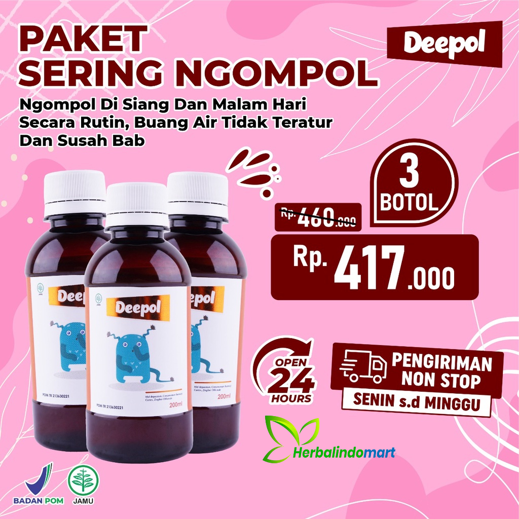 Paket Sering Ngompol 3 Botol Deepol - Madu Deepol Solusi Anak Ngompol Ompol Pencernaan Lancar Atasi Sembelit &amp; Perut Kembung Isi 200ml