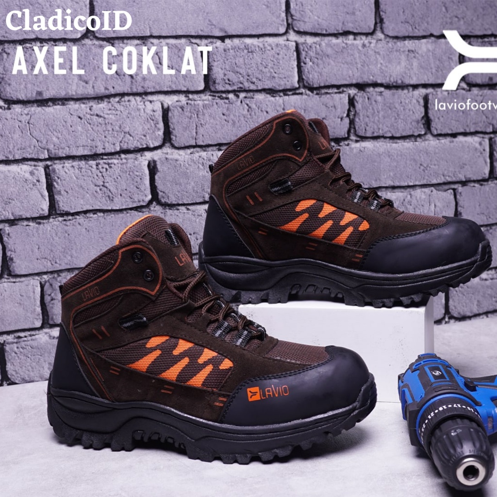 Sepatu Safety Lavio Axel Pria Sefty Cowok Boots Ujung Besi High Premium Kerja Outdoor Lapangan Proyek Mendaki Gunung