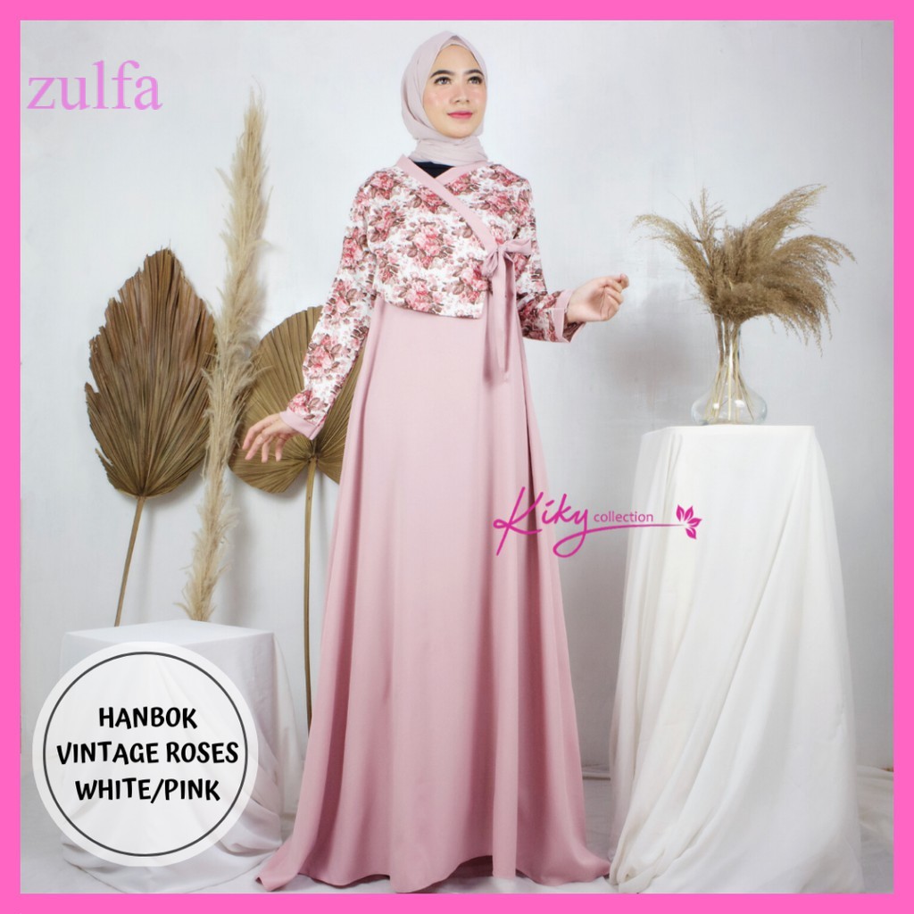 COD- Hanbok Dress Remaja Gamis Katun Jepang Original Cantik  Model Terbaru Vintage Roses