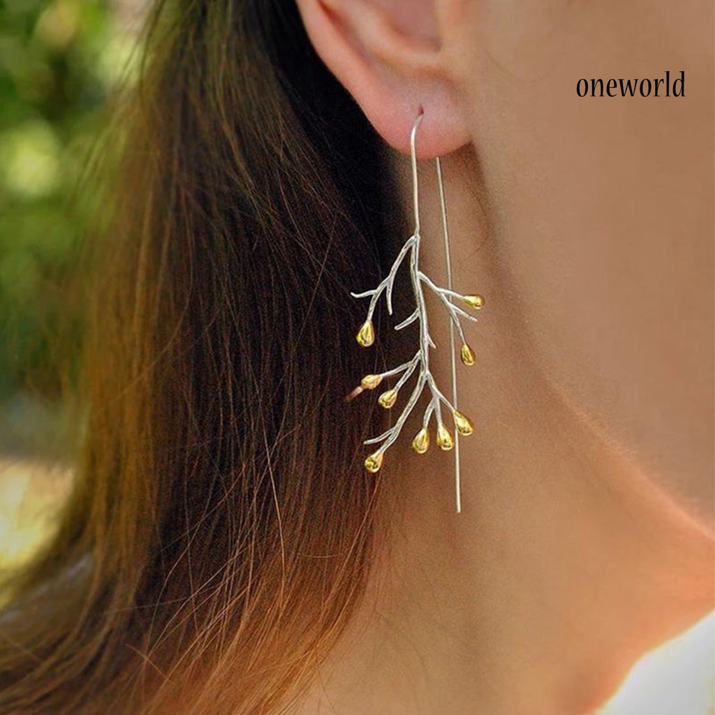 OW@ 1 Pair Ear Line Earrings Branches Shape Elegant Women All Match Long Drop Earrings for Dating