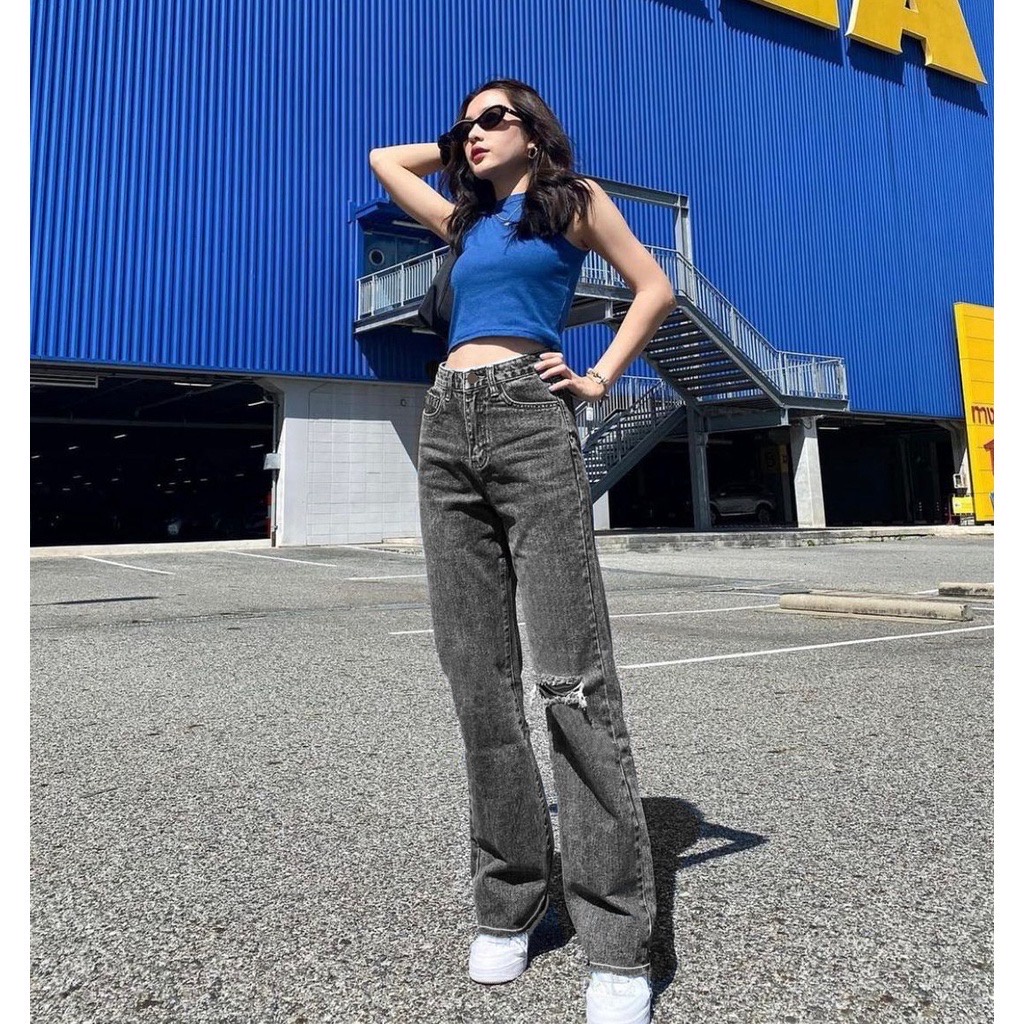 TRIVELA Celana Panjang Kulot Jeans Highwaist Sobek Long Bf Ishika Loose Jeans / Laurent Highwaist Loose Jeans