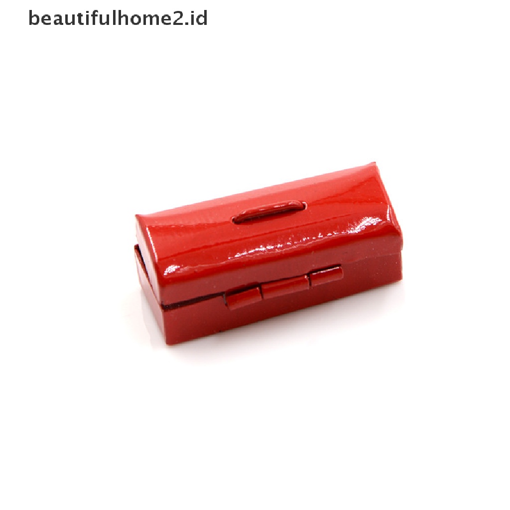 (beautifulhome2.id) Mainan Miniatur Kotak Perkakas Metal Warna Merah / Biru Skala 1: 12 Untuk Rumah Boneka