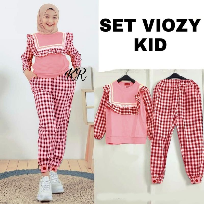 SET CELANA FASHION VIOZY KOTAK KID ANAK / DEWASA,  BABYTERRY KATUN, SETELAN, 2 UKURAN