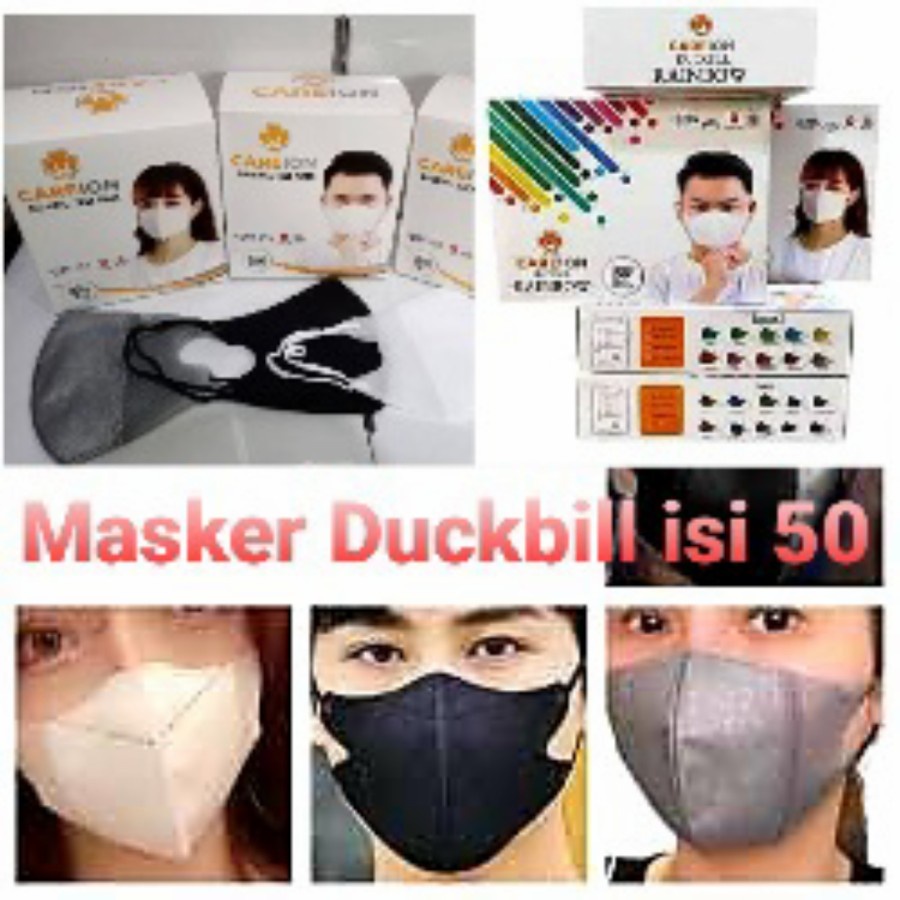 Masker Duckbill isi 50 Murah Grosir Masker Putih Hitam Warna Cewe Cowo