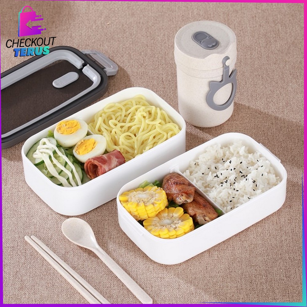 CT C376 Lunch Box Double Layer Tempat Makan 2 Tingkat Kotak Makan Kotak Bekal Bento Box 4 Sekat Rantang Susun Tempat Makanan Susun